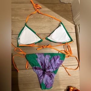 SMALL BIKINI TWO PEACE FLOWERS TROPICAL BRIGHT NEON NEW W TAGS/ORIG PACKAGING
